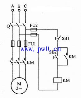 按钮松开电动机单向旋转控制电路图