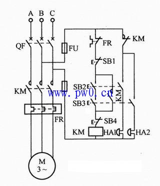 三相异步电动机单向旋转两地控制接线图