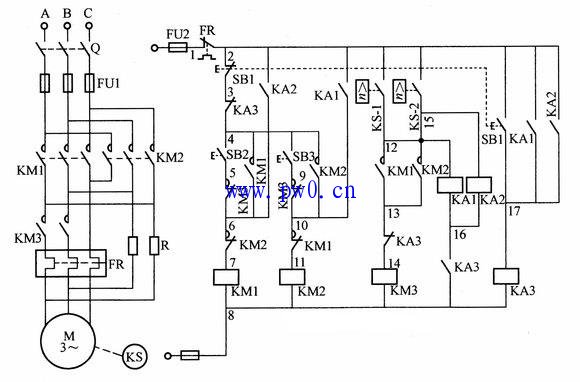 电动机可逆反向转动反接制动接线图
