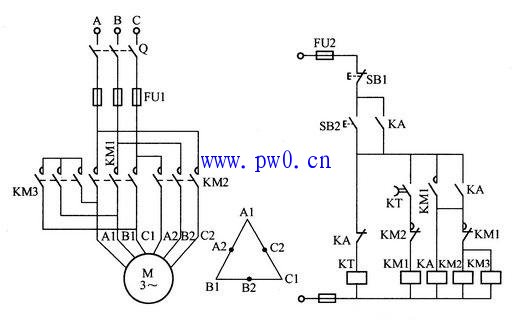 双速电动机自动加速控制电路接线图