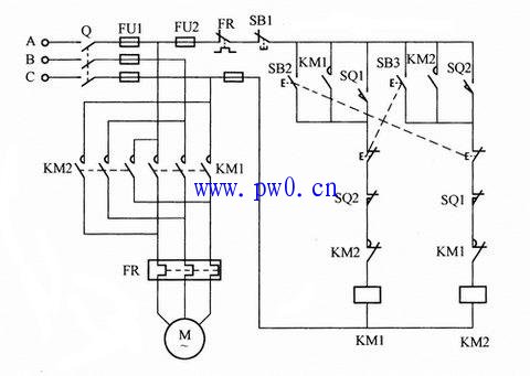 行程开关自动往返控制电路接线图