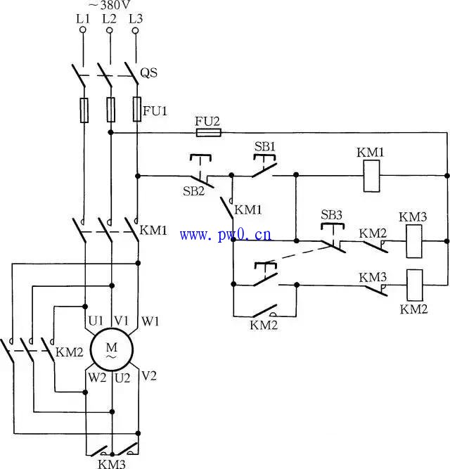 手动Y三角降压启动控制电路图