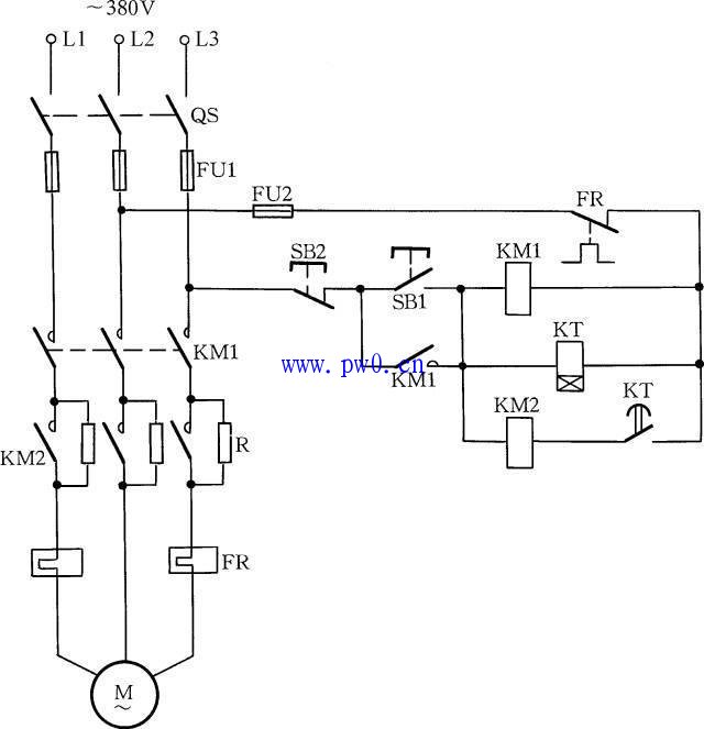 定子绕组串联电阻启动控制接线图