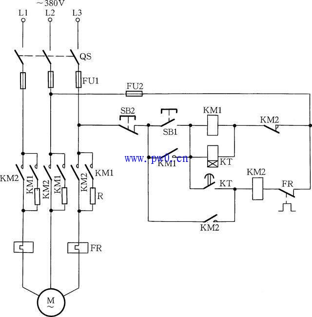 定子绕组串电阻降压启动接线方式