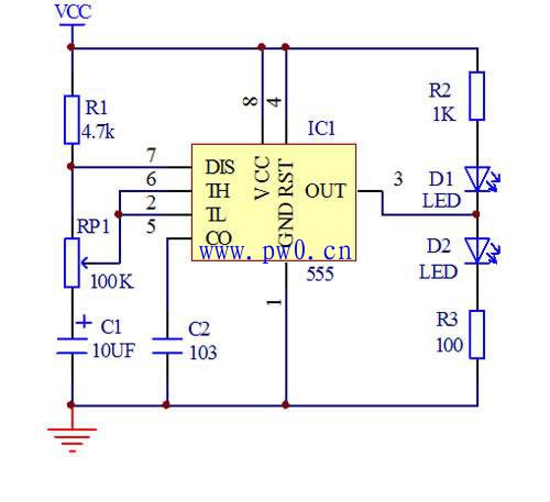 555定时器闪光电路原理图与制作