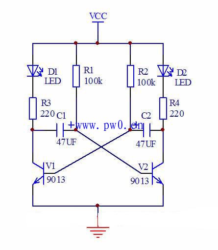 多谐振荡器双闪灯电路图与制作