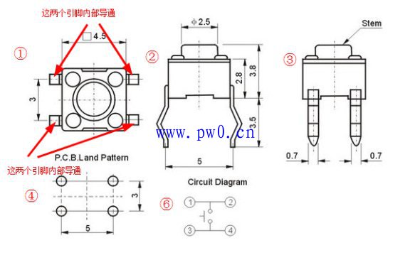 微动开关引脚图和原理图符号