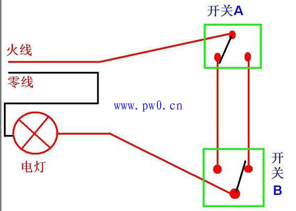 楼梯灯两个开关控制接线图